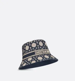 D-Bobby Macrocannage Small Brim Bucket Hat • Beige and Blue Macrocannage Embroidery