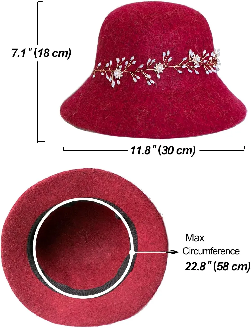 Dahlia Women's Winter Hat - Wool Vintage Cloche/Bucket Hat, Daisy Flower