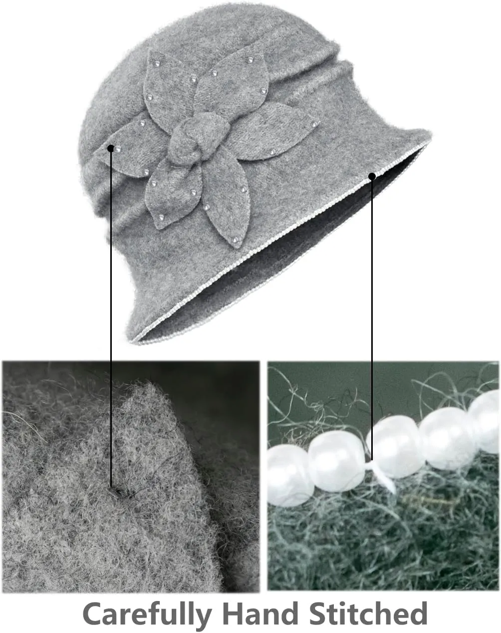 Dahlia Women's Winter Hat - Wool Vintage Cloche/Bucket Hat, Daisy Flower