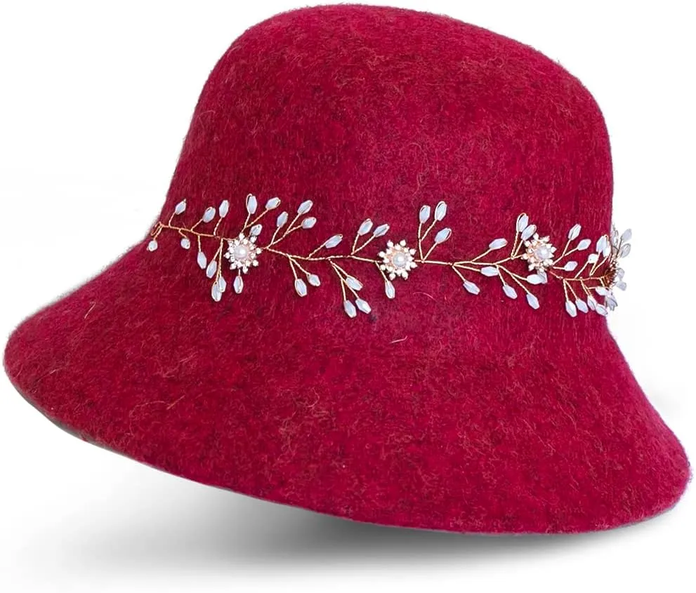 Dahlia Women's Winter Hat - Wool Vintage Cloche/Bucket Hat, Daisy Flower