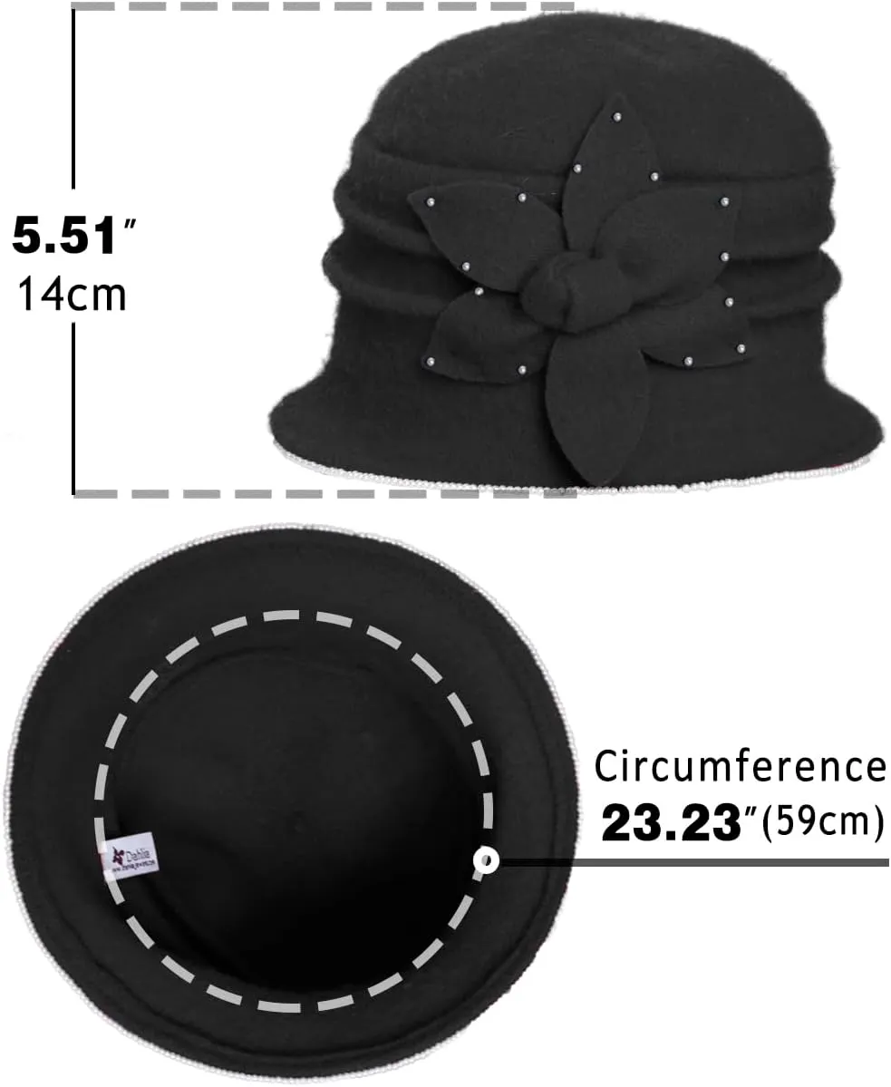 Dahlia Women's Winter Hat - Wool Vintage Cloche/Bucket Hat, Daisy Flower