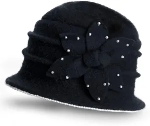 Dahlia Women's Winter Hat - Wool Vintage Cloche/Bucket Hat, Daisy Flower