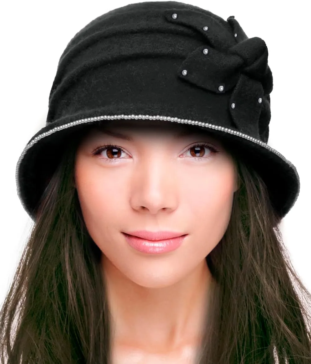 Dahlia Women's Winter Hat - Wool Vintage Cloche/Bucket Hat, Daisy Flower