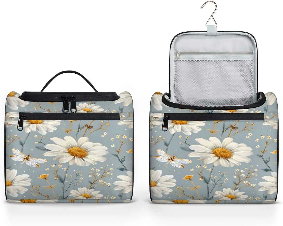 Daisy Floral Travel Toiletry Bag for Men and Women, Large Hanging Makeup Bag Organizer Toiletries Bag for Travel, Cosmetic Bag with Handle