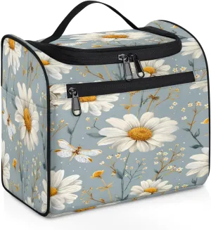 Daisy Floral Travel Toiletry Bag for Men and Women, Large Hanging Makeup Bag Organizer Toiletries Bag for Travel, Cosmetic Bag with Handle