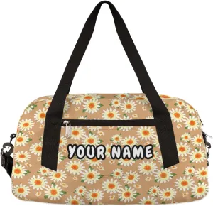 Daisy Flower Floral Personalized Kids Duffel Bag for Girls Boys, Daisy Debris Custom Dance Bag Overnight Small Duffel Bag Carry On Weekend Sports Travel Bag for School Practice Gymnastics Ballet