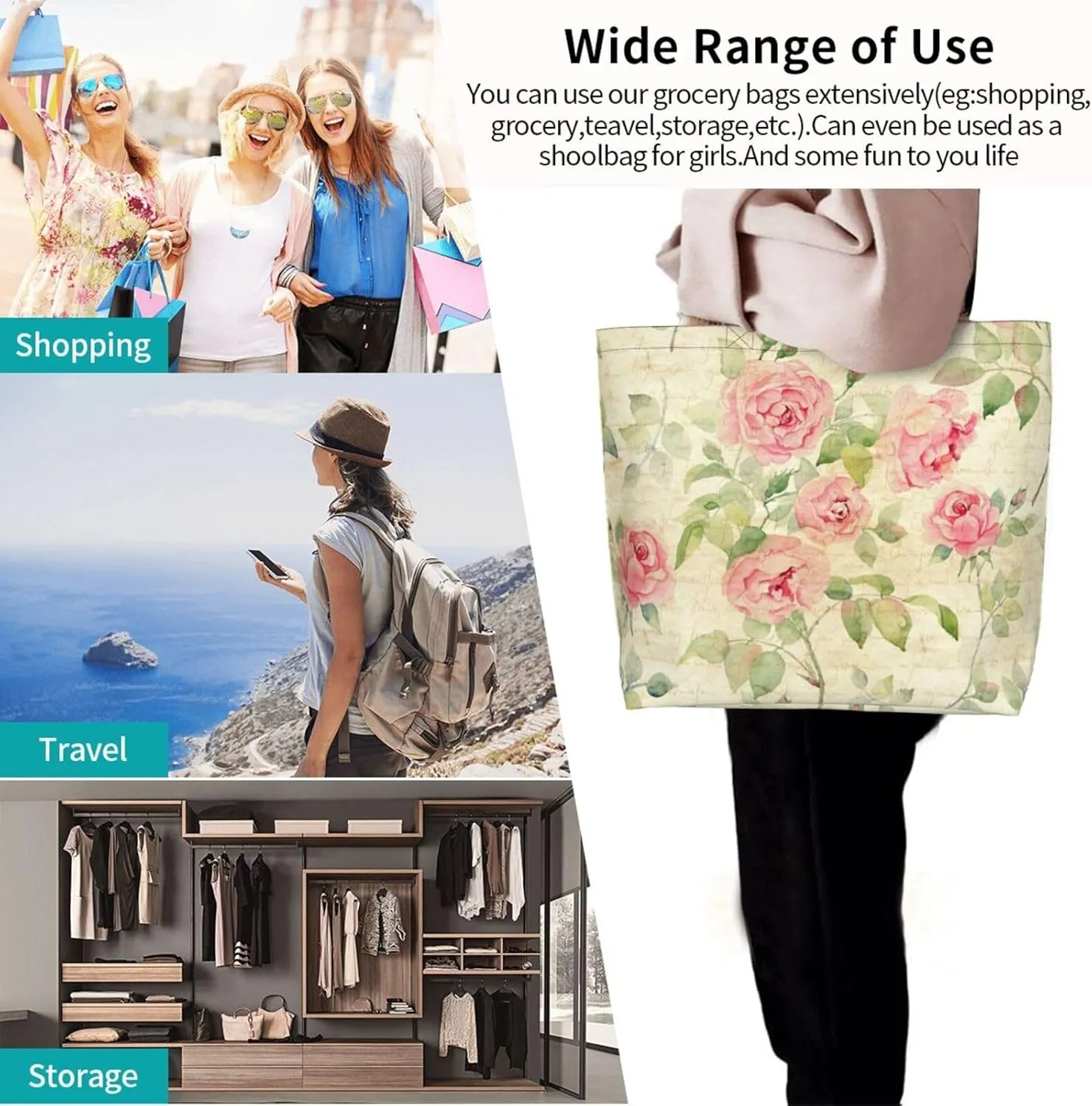 Dandelions Blow Into Birds Black Tote Bag Shopping Bag Portable Handbags Tote Shoulder Bucket Bags for Women 19.7x15.7