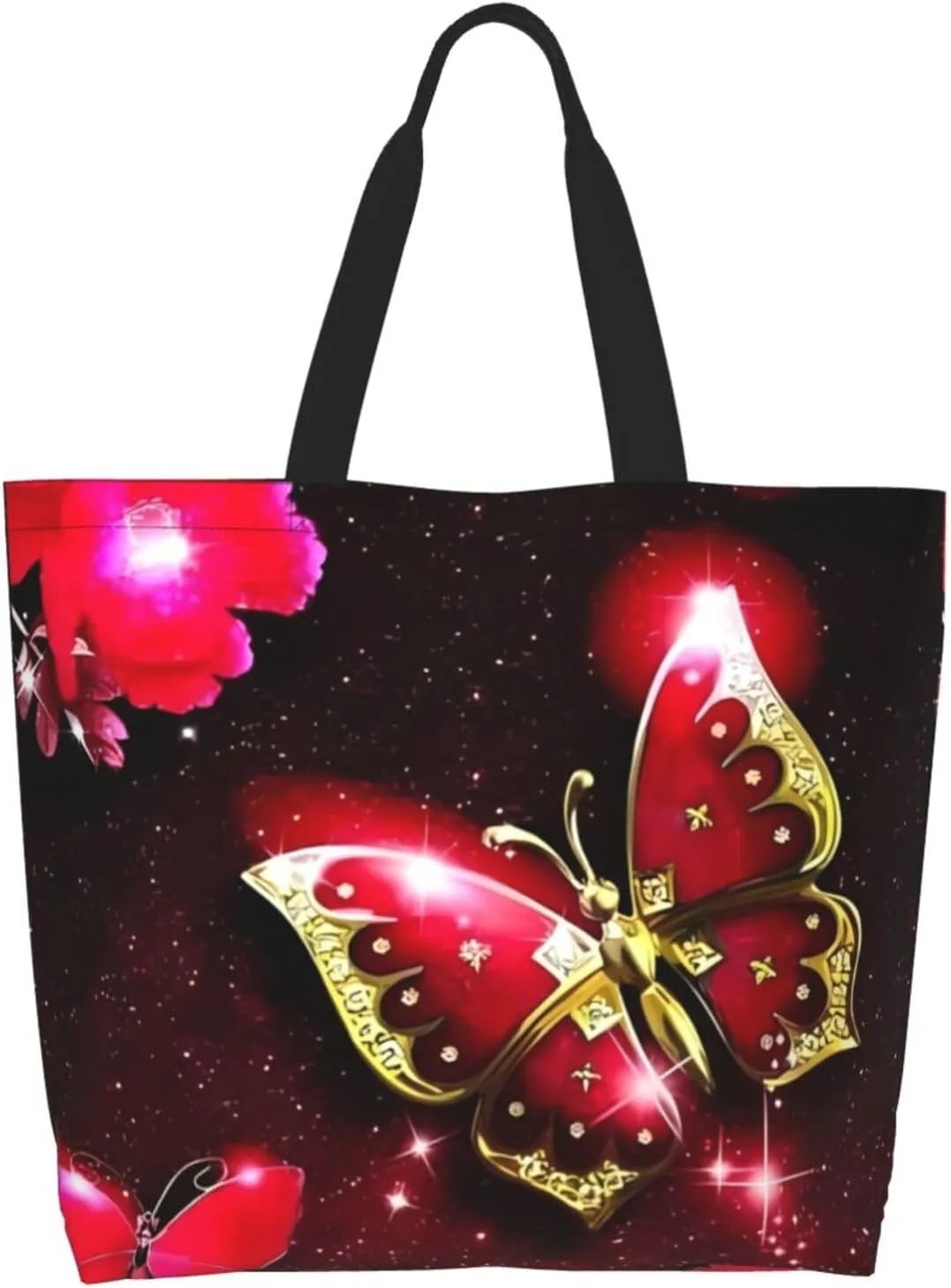 Dandelions Blow Into Birds Black Tote Bag Shopping Bag Portable Handbags Tote Shoulder Bucket Bags for Women 19.7x15.7