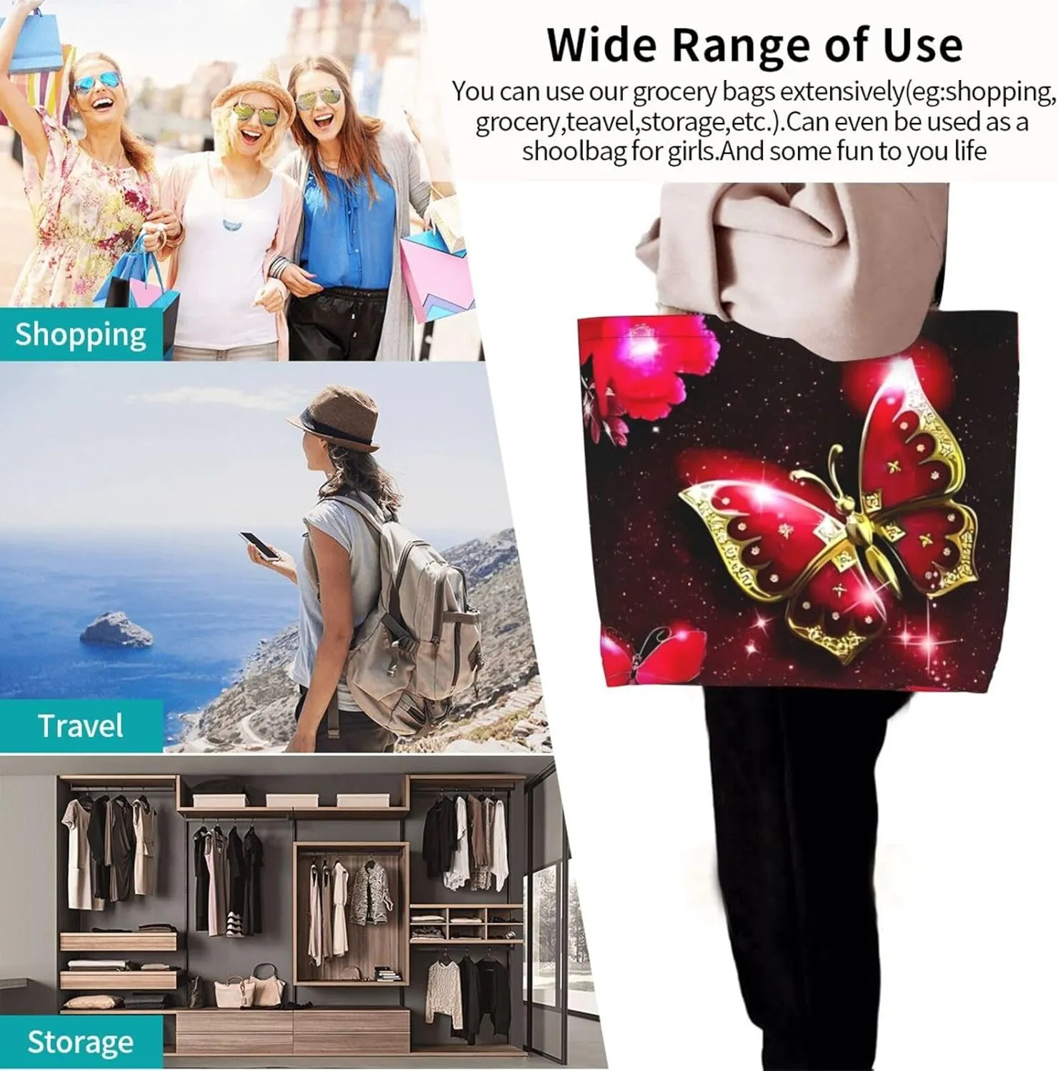 Dandelions Blow Into Birds Black Tote Bag Shopping Bag Portable Handbags Tote Shoulder Bucket Bags for Women 19.7x15.7