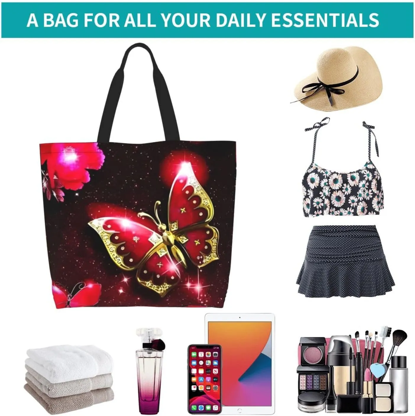 Dandelions Blow Into Birds Black Tote Bag Shopping Bag Portable Handbags Tote Shoulder Bucket Bags for Women 19.7x15.7