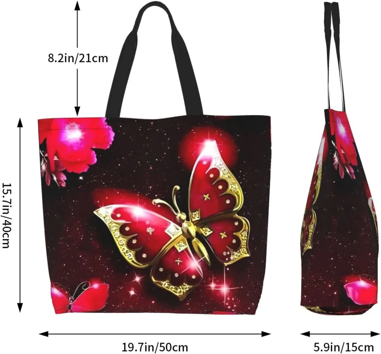 Dandelions Blow Into Birds Black Tote Bag Shopping Bag Portable Handbags Tote Shoulder Bucket Bags for Women 19.7x15.7