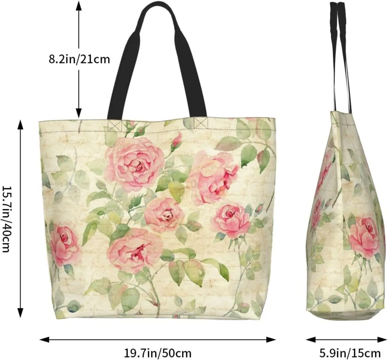 Dandelions Blow Into Birds Black Tote Bag Shopping Bag Portable Handbags Tote Shoulder Bucket Bags for Women 19.7x15.7