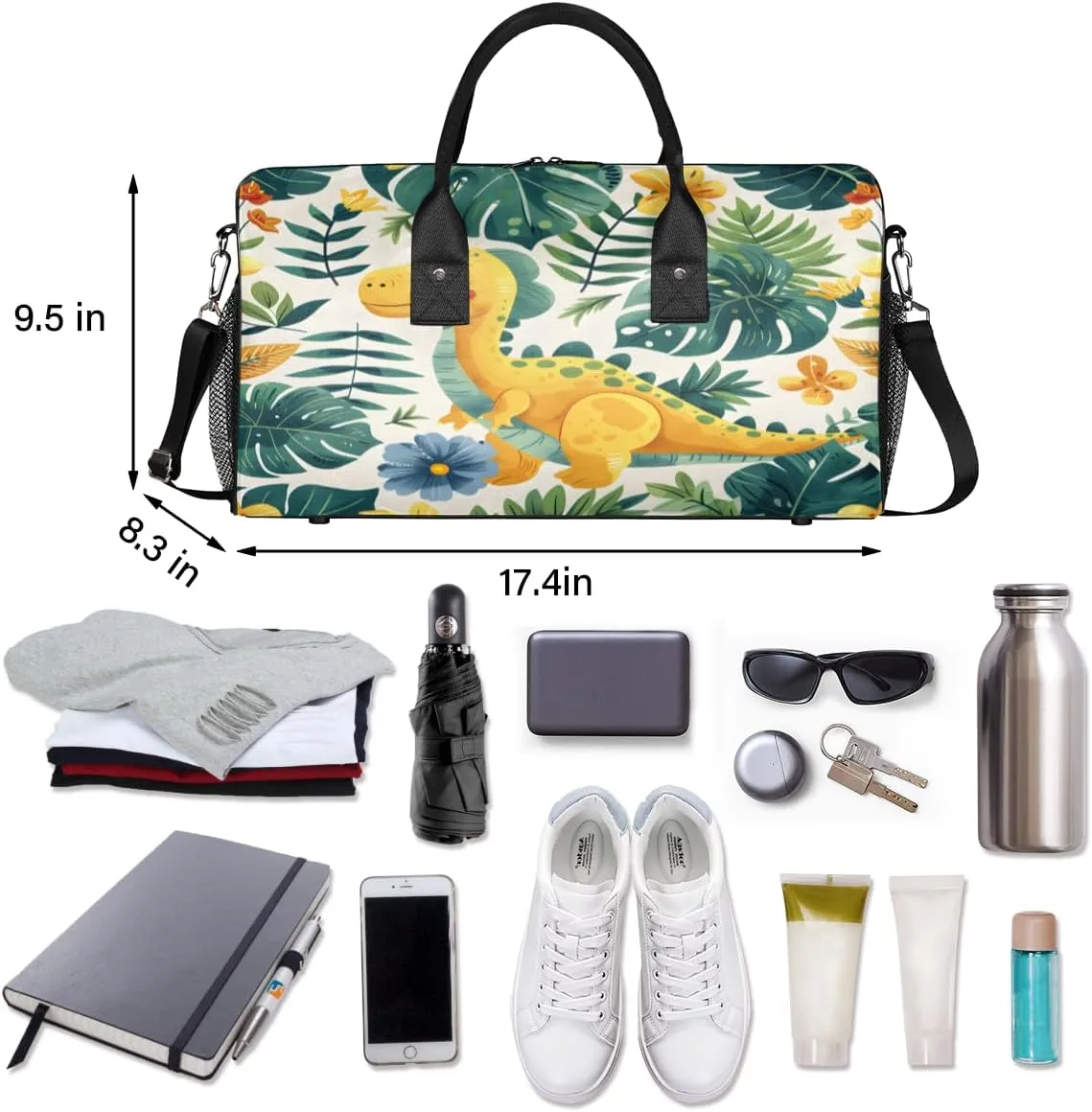 Dinosaur Design Travel Duffle Bag for Women Men Foldable Waterproof Weekender Bag Carry on Tote for Overnight Sports Gym Jungle Dinosaur