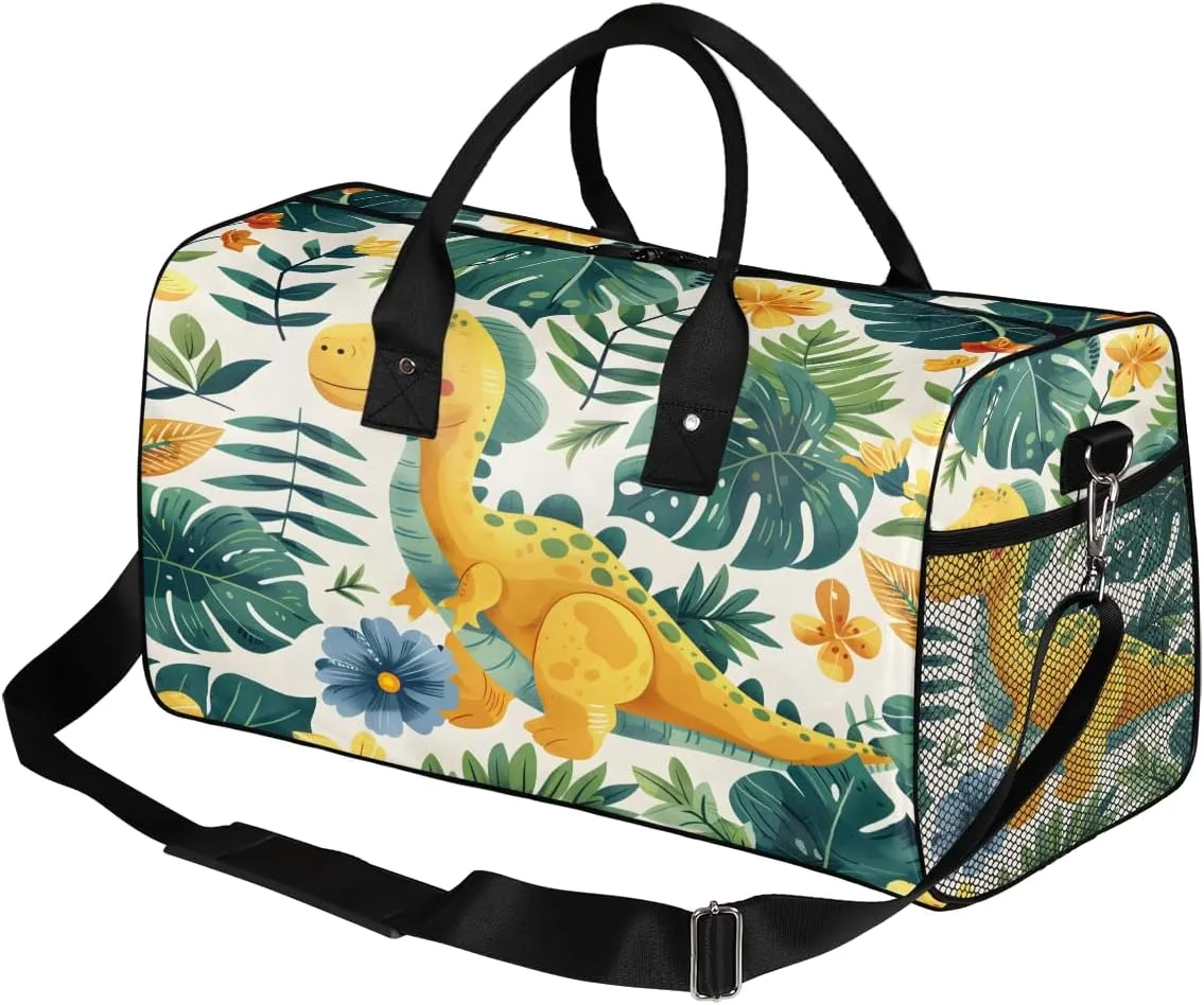 Dinosaur Design Travel Duffle Bag for Women Men Foldable Waterproof Weekender Bag Carry on Tote for Overnight Sports Gym Jungle Dinosaur