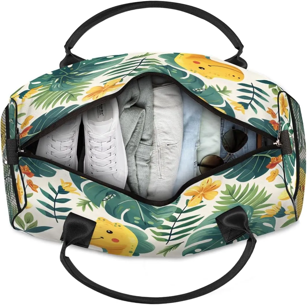 Dinosaur Design Travel Duffle Bag for Women Men Foldable Waterproof Weekender Bag Carry on Tote for Overnight Sports Gym Jungle Dinosaur