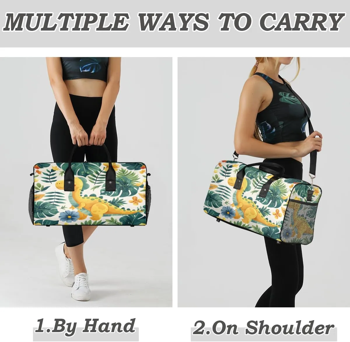 Dinosaur Design Travel Duffle Bag for Women Men Foldable Waterproof Weekender Bag Carry on Tote for Overnight Sports Gym Jungle Dinosaur