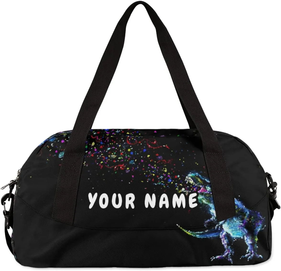 Dinosaur Space Personalized Kids Duffel Bag for Girls Boys, Dinosaur Debris Custom Dance Bag Overnight Small Duffel Bag Carry On Weekend Sports Travel Bag for School Practice Gymnastics Ballet