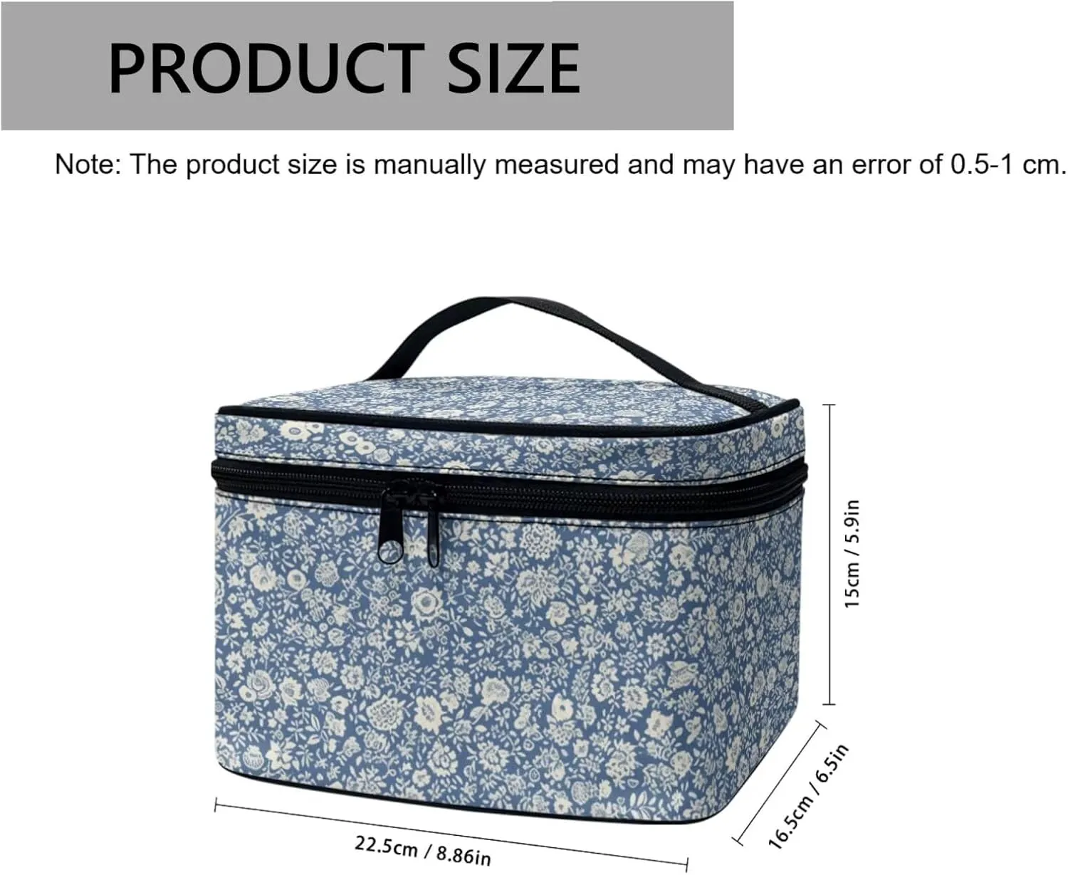 Ditsy Floral Makeup Bag for Traveling Women Travel Toiletry Bag, Blue Flowers Makeup Organizer Bag Large Cosmetic Accessories