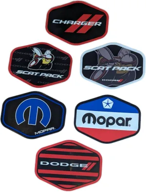 Dodge, Mopar, Charger and Scat Pack Logo Premium Vinyl Screen-Printed Hex Shaped Stickers 6-Pack Made in Detroit