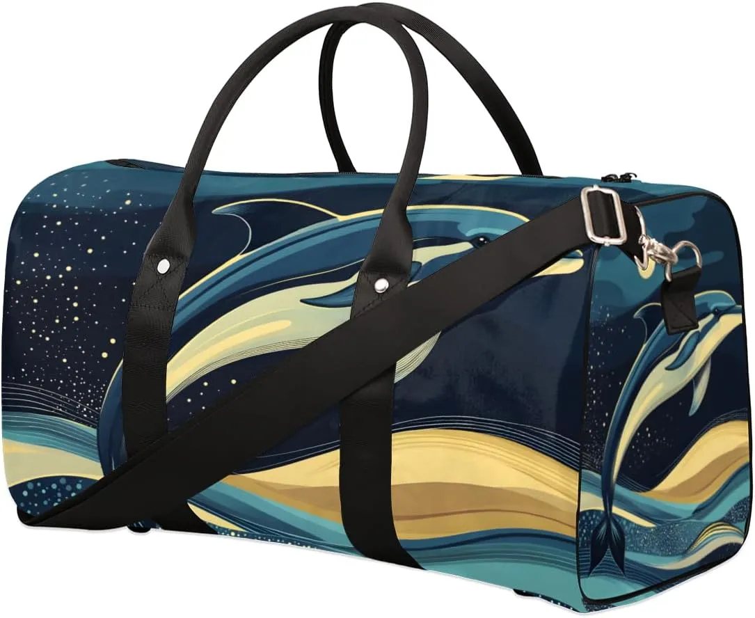Dolphins Jumping Travel Duffle Bag for Women Men Gym Duffel Foldable Bag Waterproof Weekender Sea Sky Duffle Tote