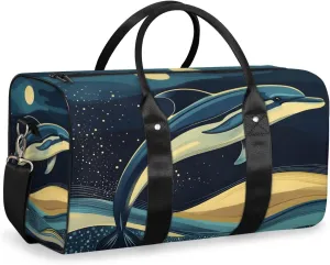 Dolphins Jumping Travel Duffle Bag for Women Men Gym Duffel Foldable Bag Waterproof Weekender Sea Sky Duffle Tote