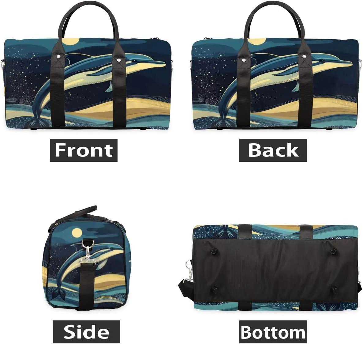 Dolphins Jumping Travel Duffle Bag for Women Men Gym Duffel Foldable Bag Waterproof Weekender Sea Sky Duffle Tote