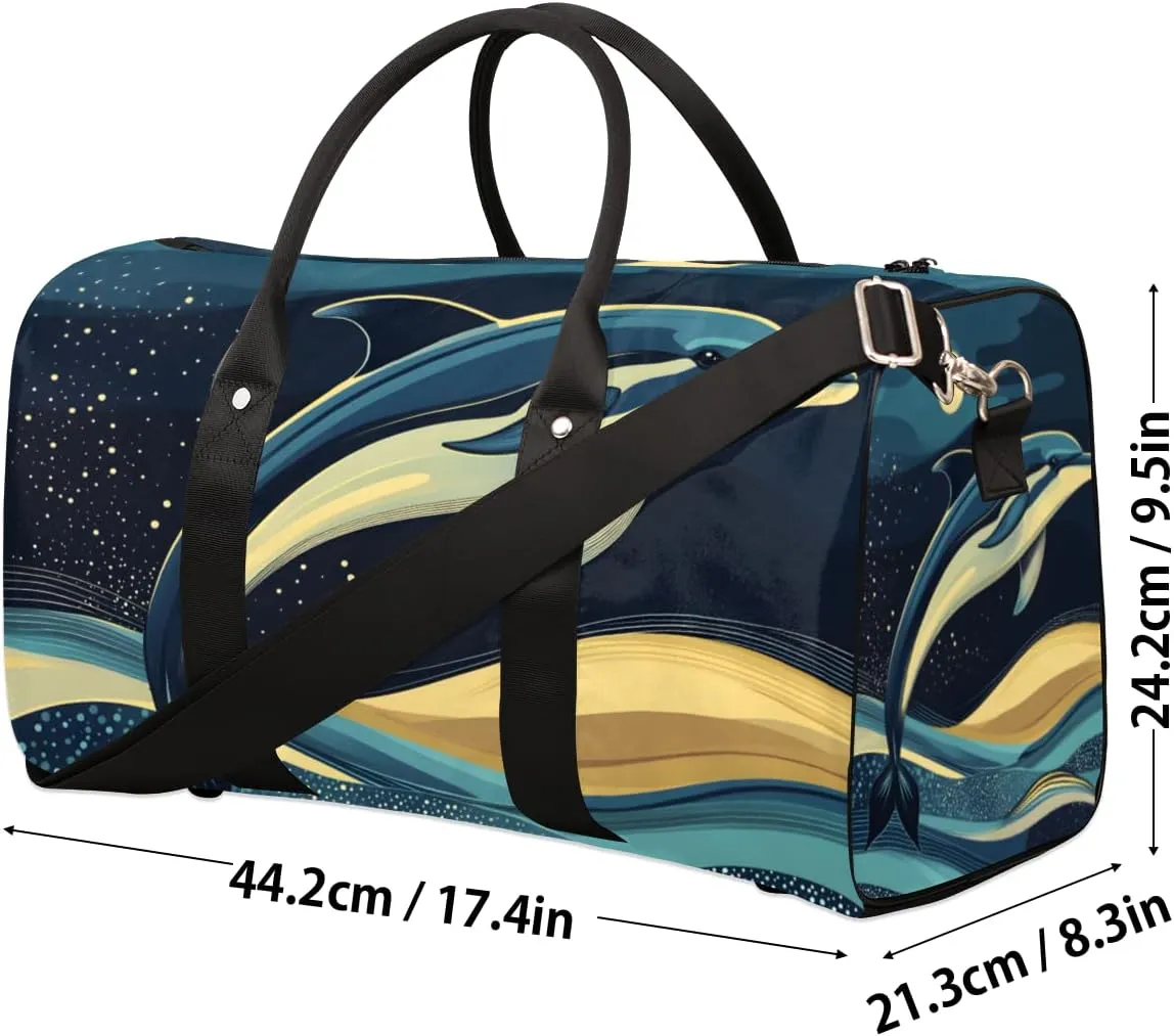 Dolphins Jumping Travel Duffle Bag for Women Men Gym Duffel Foldable Bag Waterproof Weekender Sea Sky Duffle Tote
