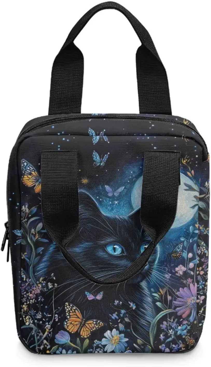 Dolyues Black Cat Bible Cover Bible Bag Journal Case Flowers Bible Carrying Case for Women Men Bible Gift Book Protector for Book Lovers