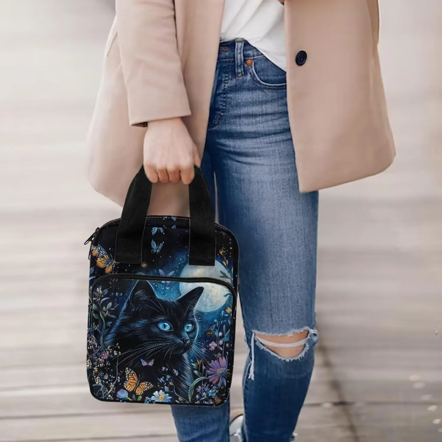 Dolyues Black Cat Bible Cover Bible Bag Journal Case Flowers Bible Carrying Case for Women Men Bible Gift Book Protector for Book Lovers