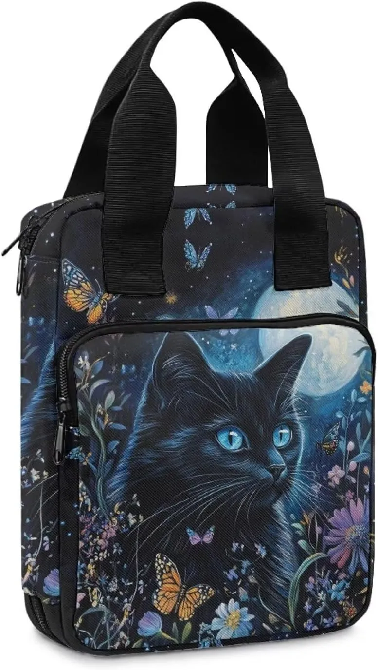 Dolyues Black Cat Bible Cover Bible Bag Journal Case Flowers Bible Carrying Case for Women Men Bible Gift Book Protector for Book Lovers