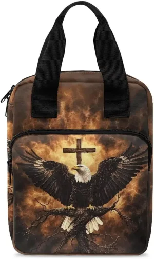 Dolyues Eagle Cross Stylish Floral Bible Cover Bag for Women | Bible Proverbs Zip-Around Case with Handle and Pockets | Functional and Elegant Bible Storage Solution
