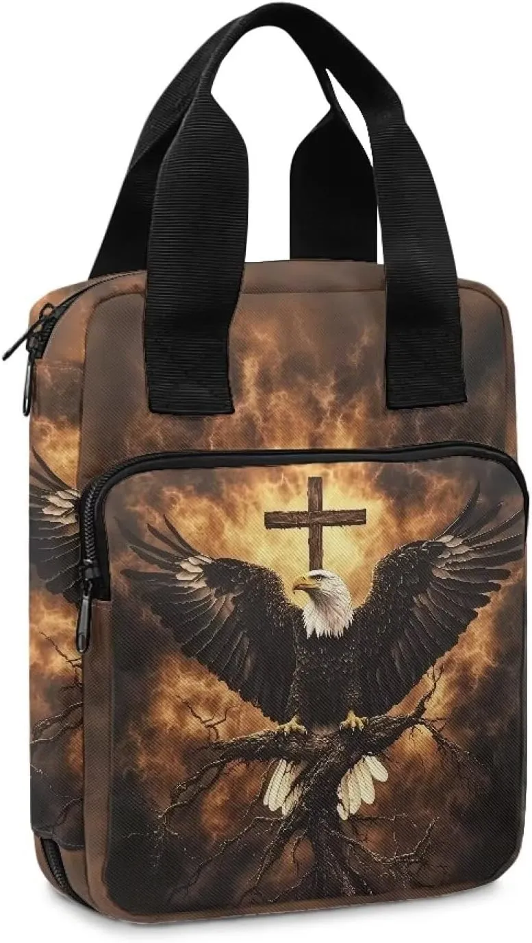 Dolyues Eagle Cross Stylish Floral Bible Cover Bag for Women | Bible Proverbs Zip-Around Case with Handle and Pockets | Functional and Elegant Bible Storage Solution