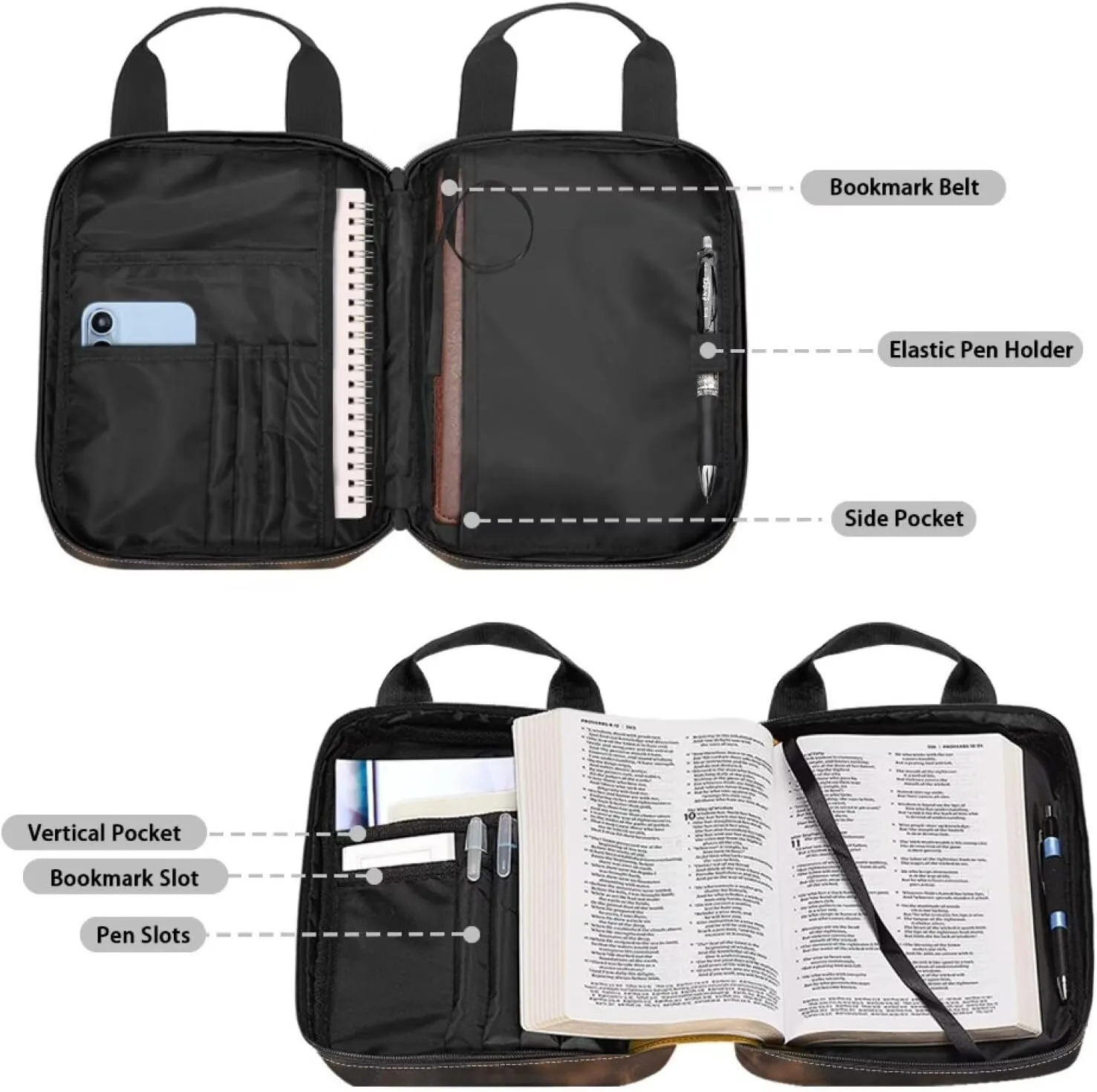 Dolyues Eagle Cross Stylish Floral Bible Cover Bag for Women | Bible Proverbs Zip-Around Case with Handle and Pockets | Functional and Elegant Bible Storage Solution