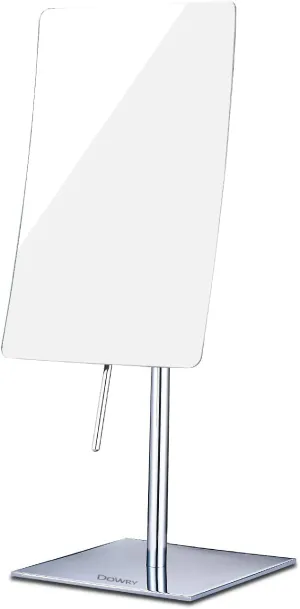 DOWRY 5X Tabletop Magnifying Makeup Mirror Adjustable Rectangular Vanity Mirror for Bedroom 304 Stainless Steel Polished Chrome