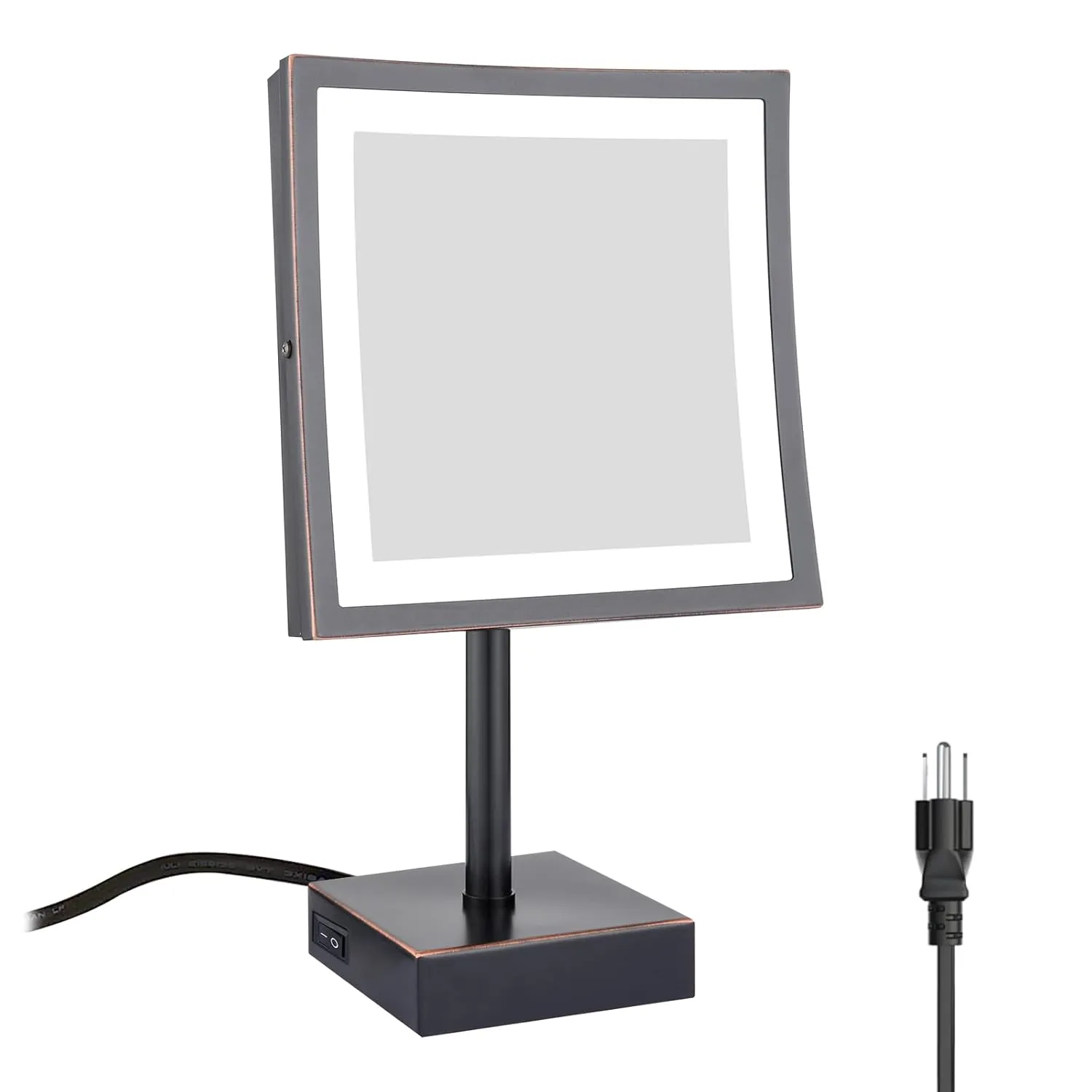 DOWRY Tabletop LED Lighted 5X Magnifying Square Makeup Mirror with plug,8 Inch, Polished Oil Rubbed Bronze Finished