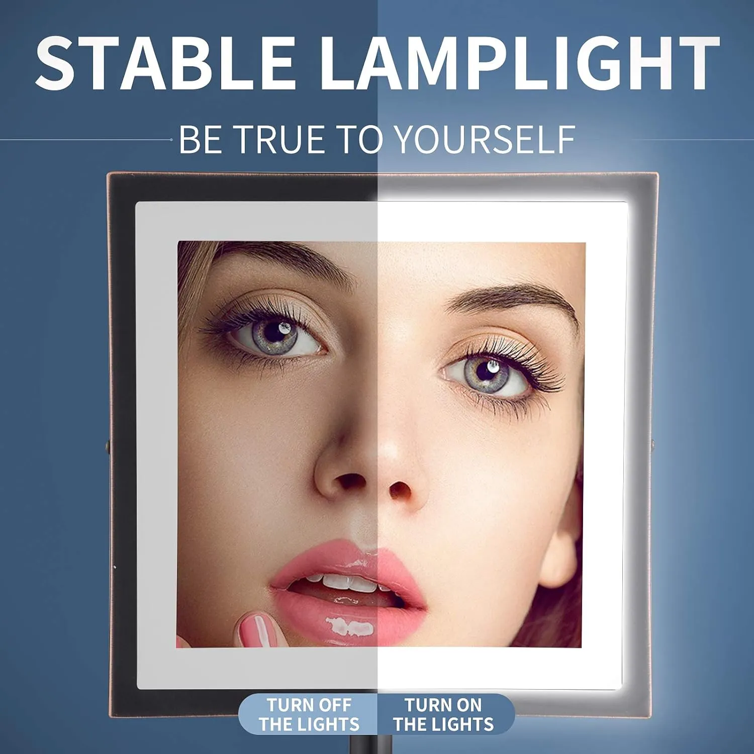 DOWRY Tabletop LED Lighted 5X Magnifying Square Makeup Mirror with plug,8 Inch, Polished Oil Rubbed Bronze Finished
