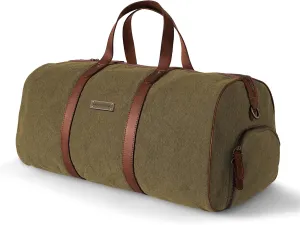 DRAKENSBERG Weekender 'Toby' - small duffle bag with shoe compartment and gym bag, suitable for carry-on luggage, ladies, men, sustainably handmade, canvas, leather, 40L, olive-green, DR00115