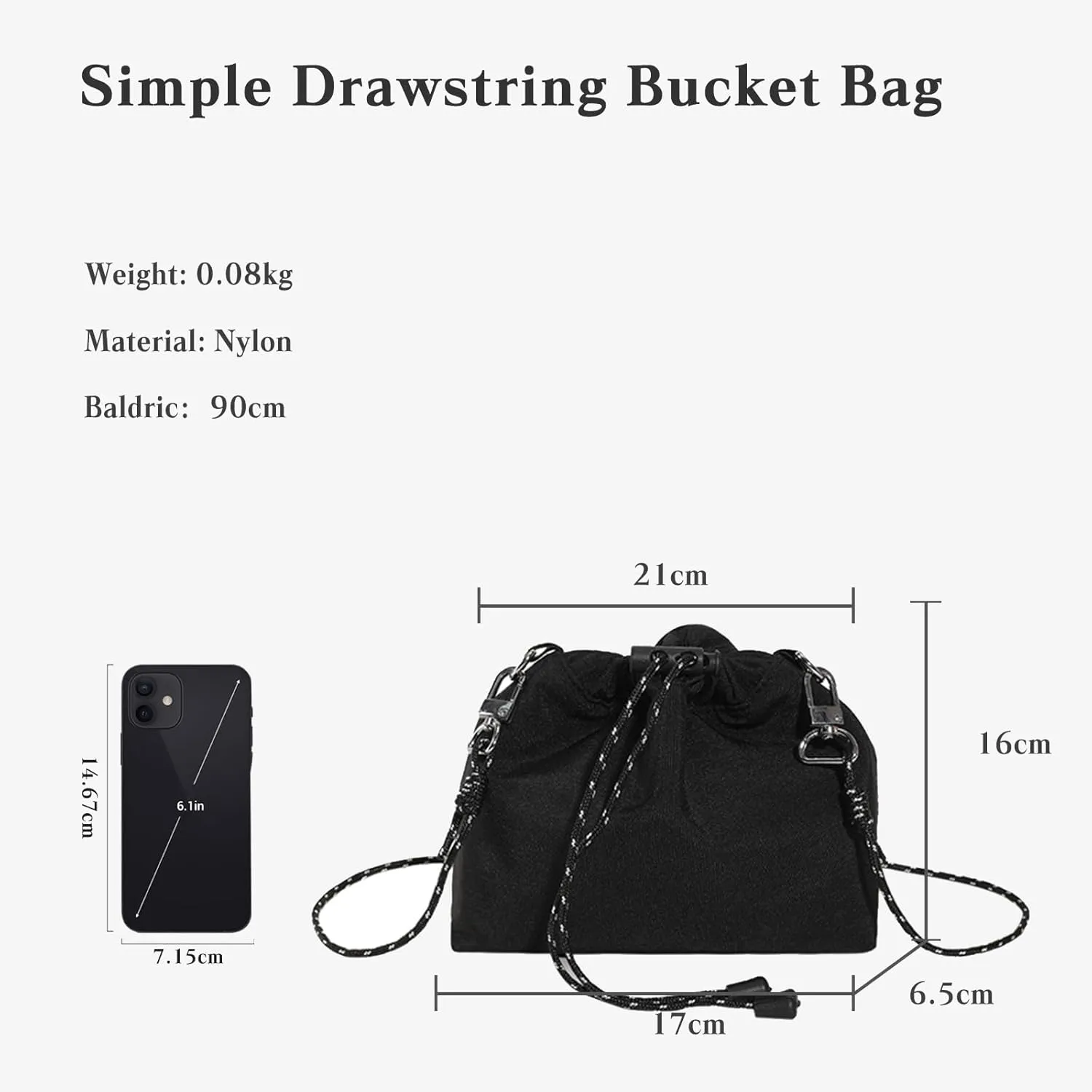 Drawstring Crossbody Bag for Women Nylon Bucket Bag Waterproof Tote Handbag Lightweight Shoulder Bag Satchel Bag