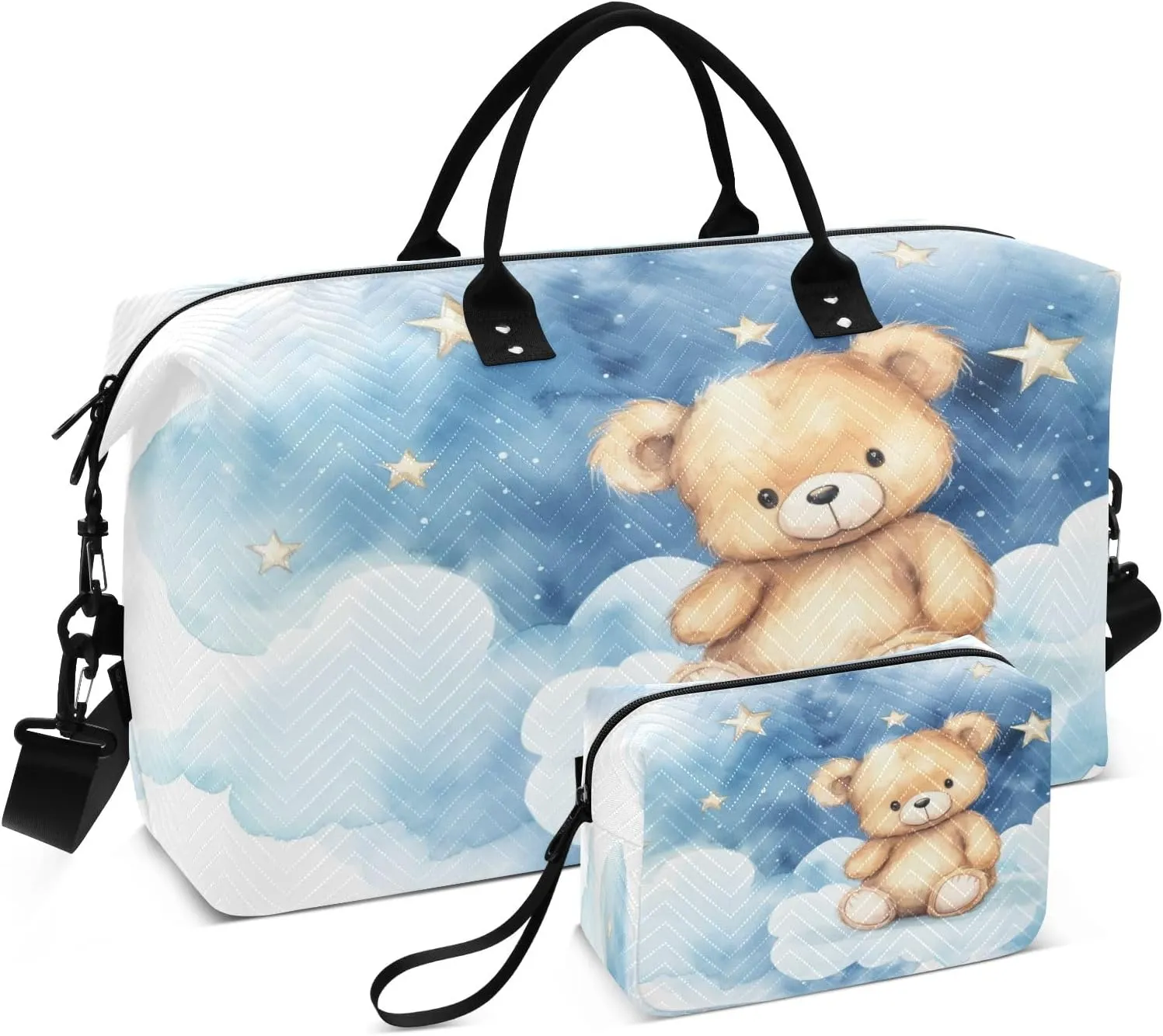 Dream Bear Travel Duffel Bags with Toiletry Bag and Adjustable Strap for Travel Gym Yoga