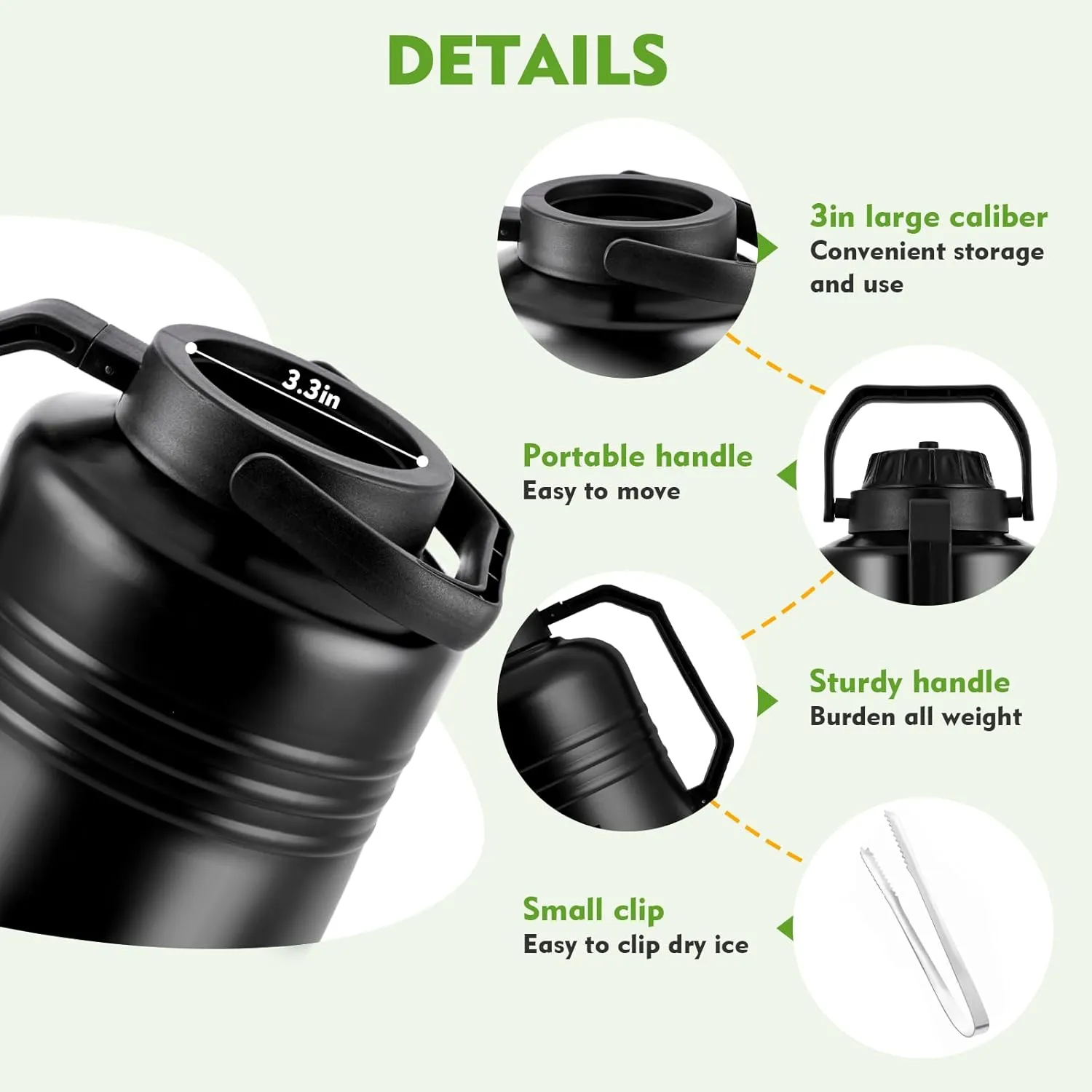 Dry Ice Storage Bucket 10kg Large Capacity Dry Ice Insulation Bucket 304 Stainless Steel Bucket for Seafood, Cocktails, etc (10L)