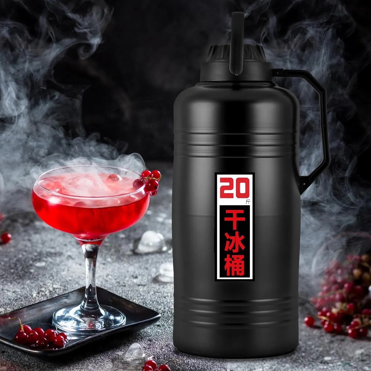 Dry Ice Storage Bucket 10kg Large Capacity Dry Ice Insulation Bucket 304 Stainless Steel Bucket for Seafood, Cocktails, etc (10L)