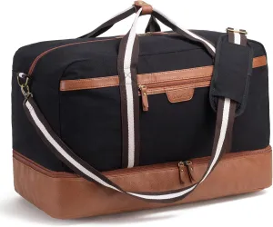 Duffle Bag for Women Men - 45L Large Weekender Bags for Travel Canvas Duffel Bag Overnight Bags with Shoe Compartment - Black
