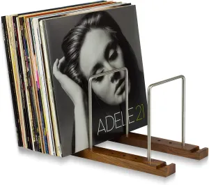 Durable Vinyl Record Storage Holder for 75 LPs, Solid Walnut Record Stand with Built-in Now Playing Display, Sleek Vinyl Record Holder & Display for Album