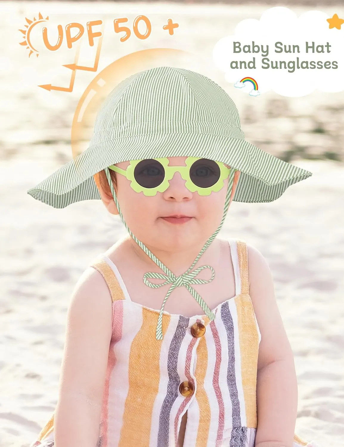 Durio Baby Sun Hat UPF 50  Sun Protection Hat Boy Girl Baby Sunglasses with Strap Wide Brim Baby Bucket Hat Toddler Beach Hat