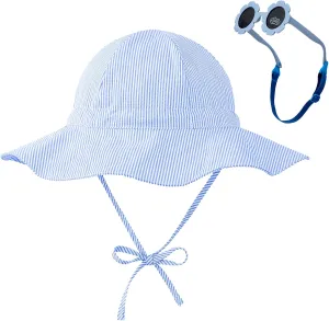 Durio Baby Sun Hat UPF 50  Sun Protection Hat Boy Girl Baby Sunglasses with Strap Wide Brim Baby Bucket Hat Toddler Beach Hat