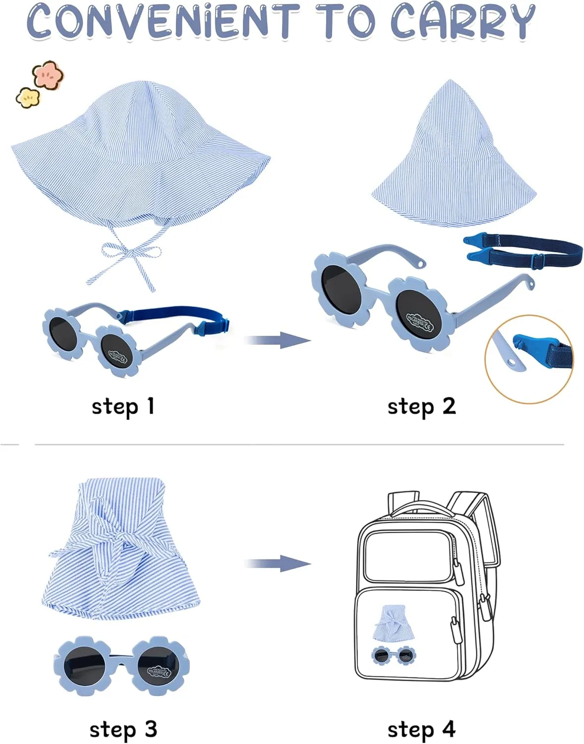 Durio Baby Sun Hat UPF 50  Sun Protection Hat Boy Girl Baby Sunglasses with Strap Wide Brim Baby Bucket Hat Toddler Beach Hat