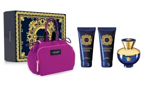 Dylan Blue by Versace for Women - 4 Pc Gift Set - 3.4oz EDP Spray, 3.4oz Sublime Body Lotion, 3.4oz Sublime Bath and Shower Gel, Makeup Case