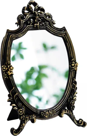 Eaoundm Resin Frame Decorative Wall Mirror Makeup Mirror Tabletop Mirrors, for Bedroom Living-Room Dresser Decor 8.2W x 13 L inchs (Black)