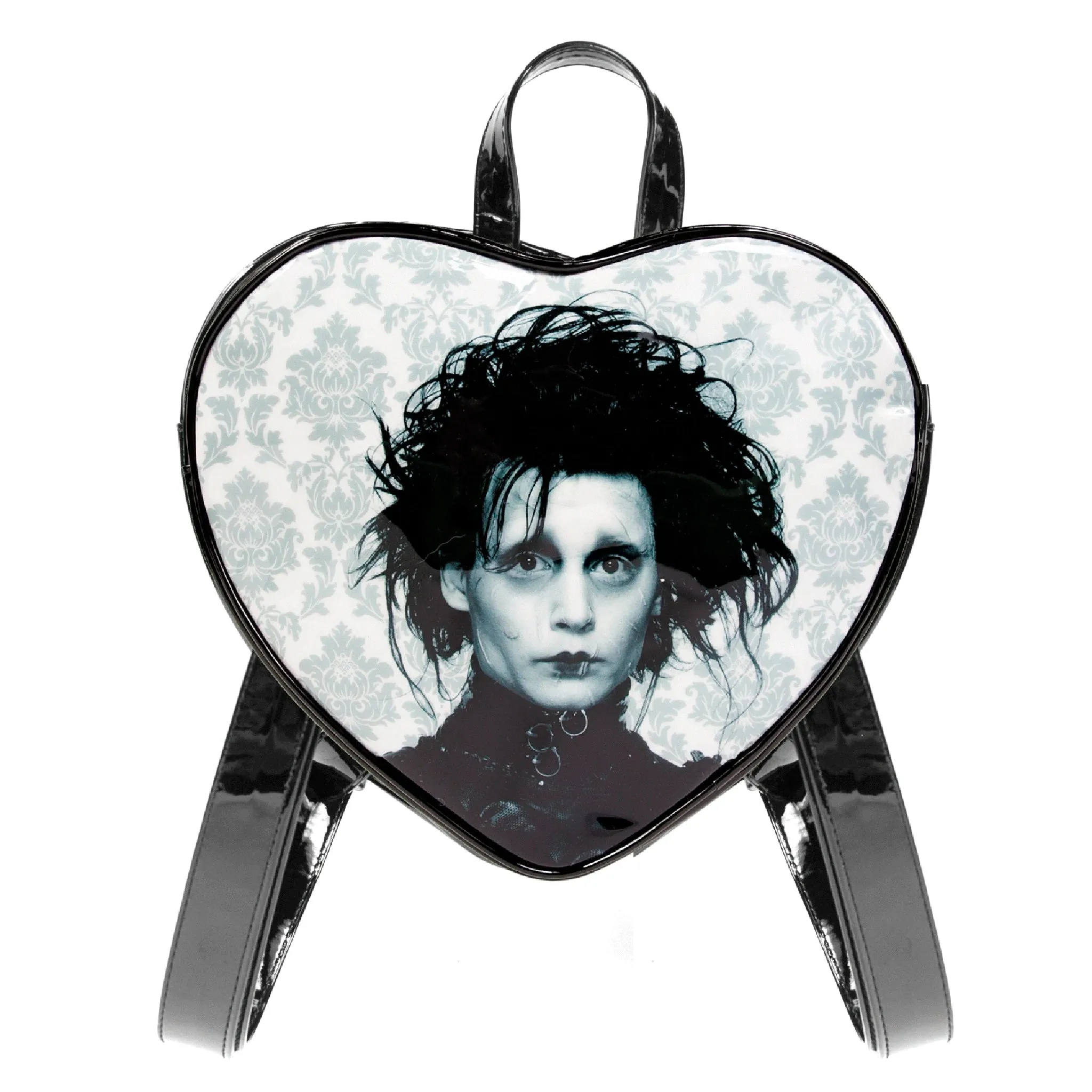 Edward Scissorhands fleur-di-lis heart shaped vinyl backpack