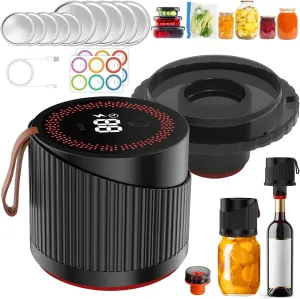 Electric Mason Jar Vacuum Sealer, 4 in 1 Vacuum Sealer Kit - Automatic Stop for Wide-Mouth & Regular-Mouth Mason Jars, Jar Sealer for Food Storage Bags, Wine Bottles and Fermentation, Black